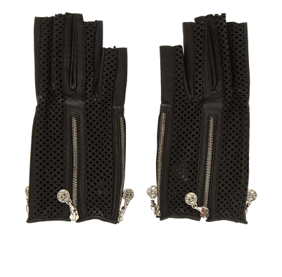 Chanel Fingerless Zip Gloves, £470, Accessories, Black, Lambskin Leather, Front view